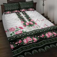 Green Romanian National Costume Quilt Bed Set Peony Flowers Traditional Folk Pattern - Wonder Print Shop