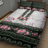 Green Romanian National Costume Quilt Bed Set Peony Flowers Traditional Folk Pattern - Wonder Print Shop