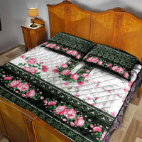 Green Romanian National Costume Quilt Bed Set Peony Flowers Traditional Folk Pattern - Wonder Print Shop