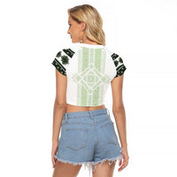 Green Romanian National Costume Raglan Cropped T Shirt Peony Flowers Traditional Folk Pattern - Wonder Print Shop