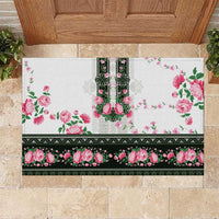 Green Romanian National Costume Rubber Doormat Peony Flowers Traditional Folk Pattern - Wonder Print Shop