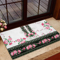 Green Romanian National Costume Rubber Doormat Peony Flowers Traditional Folk Pattern - Wonder Print Shop
