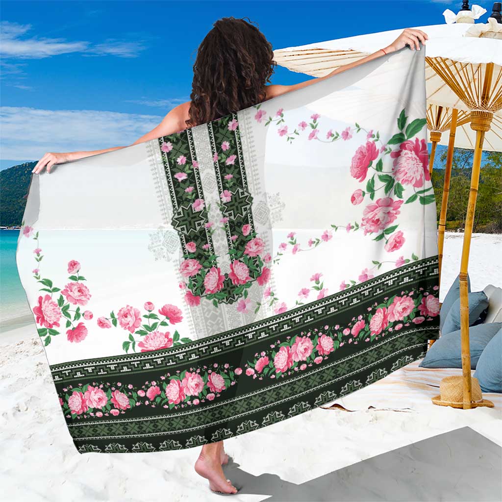 Green Romanian National Costume Sarong Peony Flowers Traditional Folk Pattern - Wonder Print Shop