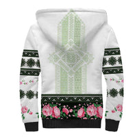 Green Romanian National Costume Sherpa Hoodie Peony Flowers Traditional Folk Pattern - Wonder Print Shop