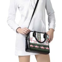 Green Romanian National Costume Shoulder Handbag Peony Flowers Traditional Folk Pattern - Wonder Print Shop