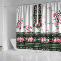 Green Romanian National Costume Shower Curtain Peony Flowers Traditional Folk Pattern - Wonder Print Shop
