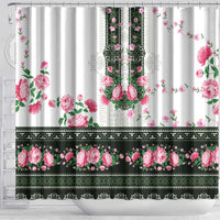 Green Romanian National Costume Shower Curtain Peony Flowers Traditional Folk Pattern - Wonder Print Shop