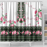 Green Romanian National Costume Shower Curtain Peony Flowers Traditional Folk Pattern - Wonder Print Shop