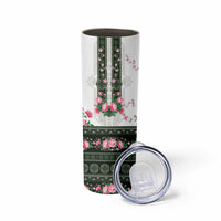 Green Romanian National Costume Skinny Tumbler Peony Flowers Traditional Folk Pattern - Wonder Print Shop