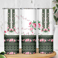 Green Romanian National Costume Skinny Tumbler Peony Flowers Traditional Folk Pattern - Wonder Print Shop