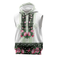 Green Romanian National Costume Sleeveless Hoodie Peony Flowers Traditional Folk Pattern - Wonder Print Shop