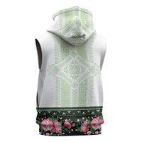 Green Romanian National Costume Sleeveless Hoodie Peony Flowers Traditional Folk Pattern - Wonder Print Shop