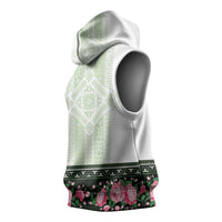 Green Romanian National Costume Sleeveless Hoodie Peony Flowers Traditional Folk Pattern - Wonder Print Shop