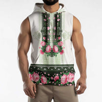 Green Romanian National Costume Sleeveless Hoodie Peony Flowers Traditional Folk Pattern - Wonder Print Shop
