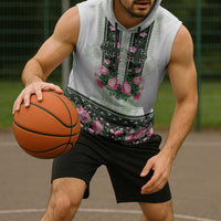 Green Romanian National Costume Sleeveless Hoodie Peony Flowers Traditional Folk Pattern - Wonder Print Shop