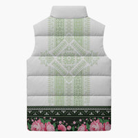 Green Romanian National Costume Sleeveless Puffer Jacket Peony Flowers Traditional Folk Pattern - Wonder Print Shop