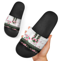 Green Romanian National Costume Slide Sandals Peony Flowers Traditional Folk Pattern - Wonder Print Shop