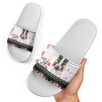 Green Romanian National Costume Slide Sandals Peony Flowers Traditional Folk Pattern - Wonder Print Shop