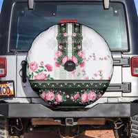Green Romanian National Costume Spare Tire Cover Peony Flowers Traditional Folk Pattern - Wonder Print Shop