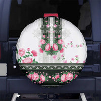 Green Romanian National Costume Spare Tire Cover Peony Flowers Traditional Folk Pattern - Wonder Print Shop
