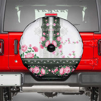 Green Romanian National Costume Spare Tire Cover Peony Flowers Traditional Folk Pattern - Wonder Print Shop
