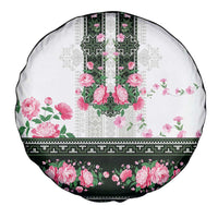 Green Romanian National Costume Spare Tire Cover Peony Flowers Traditional Folk Pattern - Wonder Print Shop