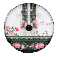 Green Romanian National Costume Spare Tire Cover Peony Flowers Traditional Folk Pattern - Wonder Print Shop