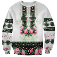 Green Romanian National Costume Sweatshirt Peony Flowers Traditional Folk Pattern - Wonder Print Shop
