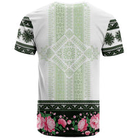 Green Romanian National Costume T Shirt Peony Flowers Traditional Folk Pattern - Wonder Print Shop