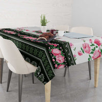 Green Romanian National Costume Tablecloth Peony Flowers Traditional Folk Pattern - Wonder Print Shop