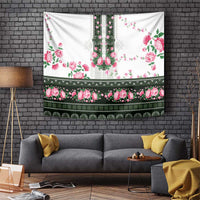Green Romanian National Costume Tapestry Peony Flowers Traditional Folk Pattern - Wonder Print Shop