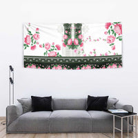 Green Romanian National Costume Tapestry Peony Flowers Traditional Folk Pattern - Wonder Print Shop