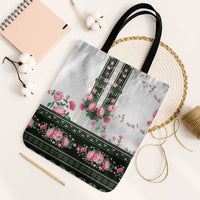 Green Romanian National Costume Tote Bag Peony Flowers Traditional Folk Pattern - Wonder Print Shop