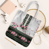 Green Romanian National Costume Tote Bag Peony Flowers Traditional Folk Pattern - Wonder Print Shop