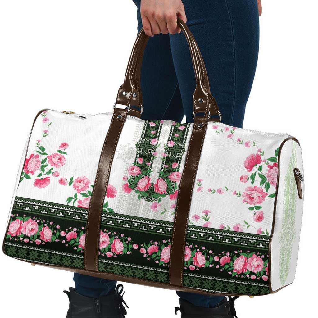 Green Romanian National Costume Travel Bag Peony Flowers Traditional Folk Pattern - Wonder Print Shop