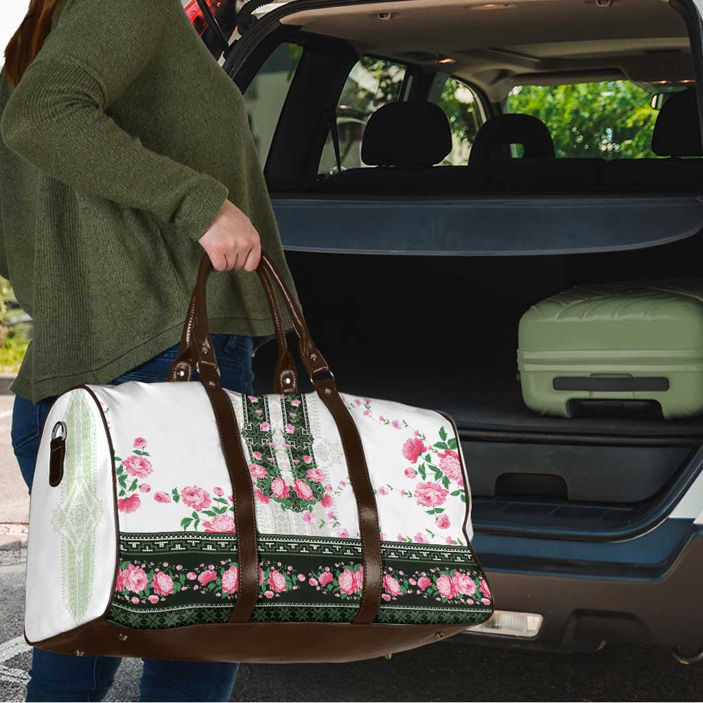 Green Romanian National Costume Travel Bag Peony Flowers Traditional Folk Pattern - Wonder Print Shop