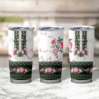 Green Romanian National Costume Tumbler Cup Peony Flowers Traditional Folk Pattern - Wonder Print Shop
