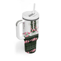 Green Romanian National Costume Tumbler With Handle Peony Flowers Traditional Folk Pattern - Wonder Print Shop