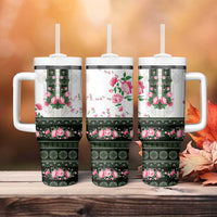 Green Romanian National Costume Tumbler With Handle Peony Flowers Traditional Folk Pattern - Wonder Print Shop