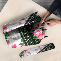 Green Romanian National Costume Umbrella Peony Flowers Traditional Folk Pattern - Wonder Print Shop