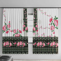 Green Romanian National Costume Window Curtain Peony Flowers Traditional Folk Pattern - Wonder Print Shop
