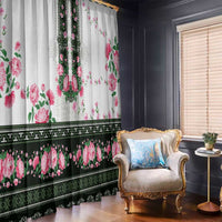Green Romanian National Costume Window Curtain Peony Flowers Traditional Folk Pattern - Wonder Print Shop