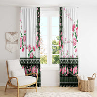 Green Romanian National Costume Window Curtain Peony Flowers Traditional Folk Pattern - Wonder Print Shop