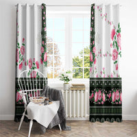 Green Romanian National Costume Window Curtain Peony Flowers Traditional Folk Pattern - Wonder Print Shop