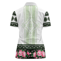 Green Romanian National Costume Women Polo Shirt Peony Flowers Traditional Folk Pattern - Wonder Print Shop