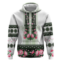 Green Romanian National Costume Zip Hoodie Peony Flowers Traditional Folk Pattern - Wonder Print Shop