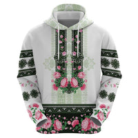 Green Romanian National Costume Zip Hoodie Peony Flowers Traditional Folk Pattern - Wonder Print Shop