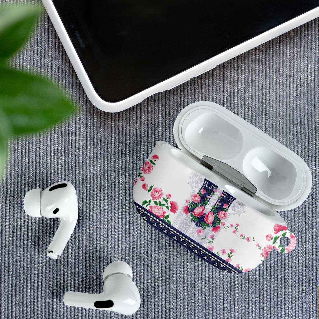 Navy Romanian National Costume AirPods Case Peony Flowers Traditional Folk Pattern - Wonder Print Shop