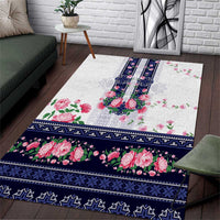 Navy Romanian National Costume Area Rug Peony Flowers Traditional Folk Pattern - Wonder Print Shop