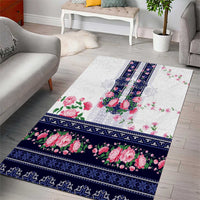 Navy Romanian National Costume Area Rug Peony Flowers Traditional Folk Pattern - Wonder Print Shop